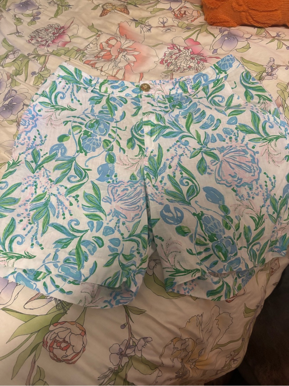 Lilly Pulitzer White Shorts with Blue & Green Floral Print